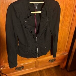 White House Black Market Women's Black Ruffle military type jacket Jacket